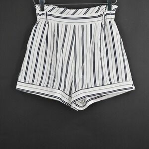 SUBOO Shorts Womens Size 4 Straighty 180 High Waist Striped Navy Ivory‎ Linen